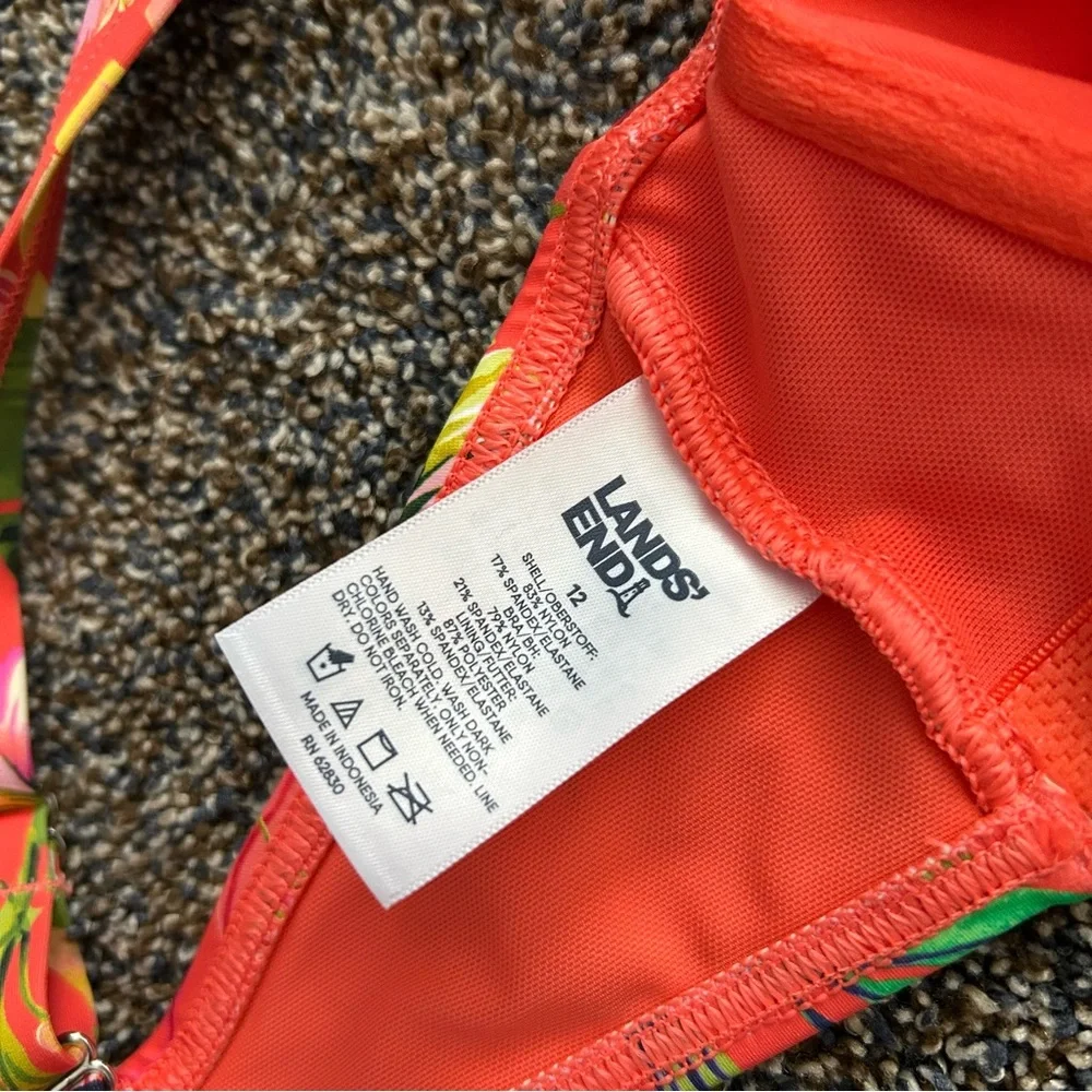 NWT Lands End top 12 bottom 14 orange tropical two piece bikini swimsuit beach